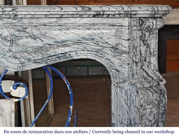 Louis XV style Pompadour model fireplace in blue floral marble-6