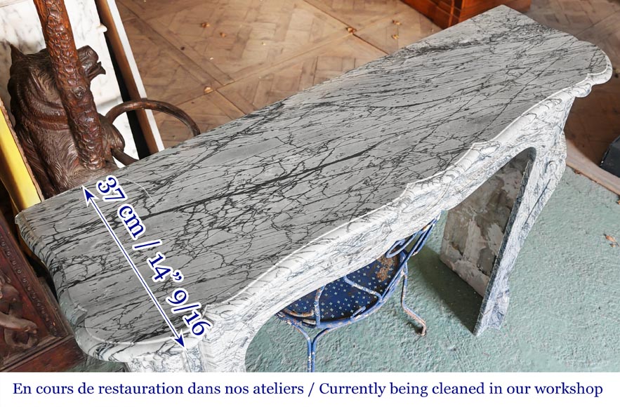 Louis XV style Pompadour model fireplace in blue floral marble-8