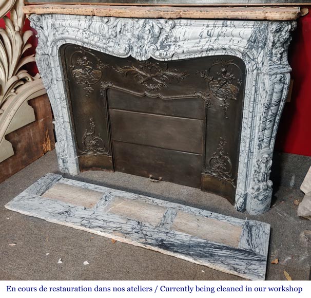 Louis XV style fireplace decorated with a shell motif, in blue floral marble Louis XV style fireplace decorated with a shell motif, in blue floral marble-6
