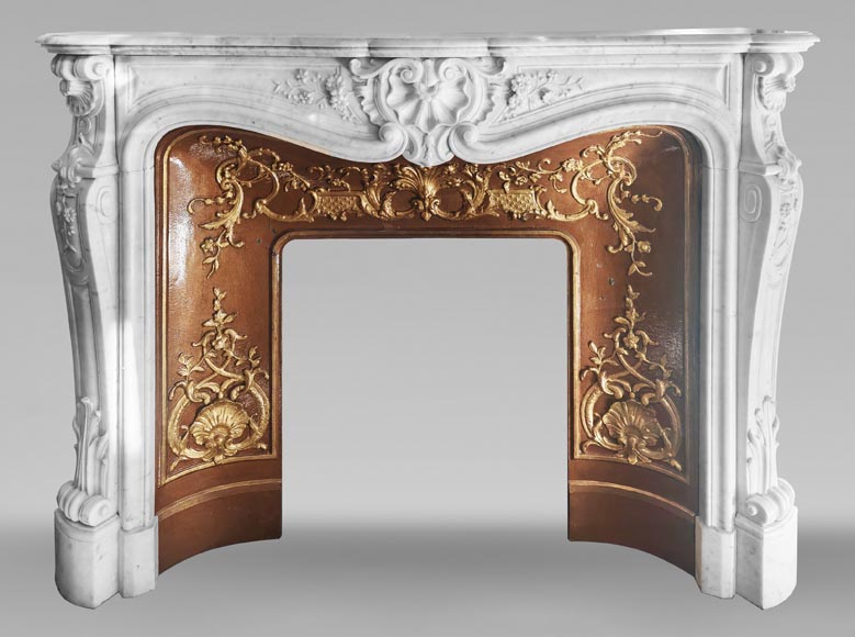 Louis XV style fireplace with floral decoration, in Carrara marble Louis XV style fireplace with floral decoration, in Carrara marble-0