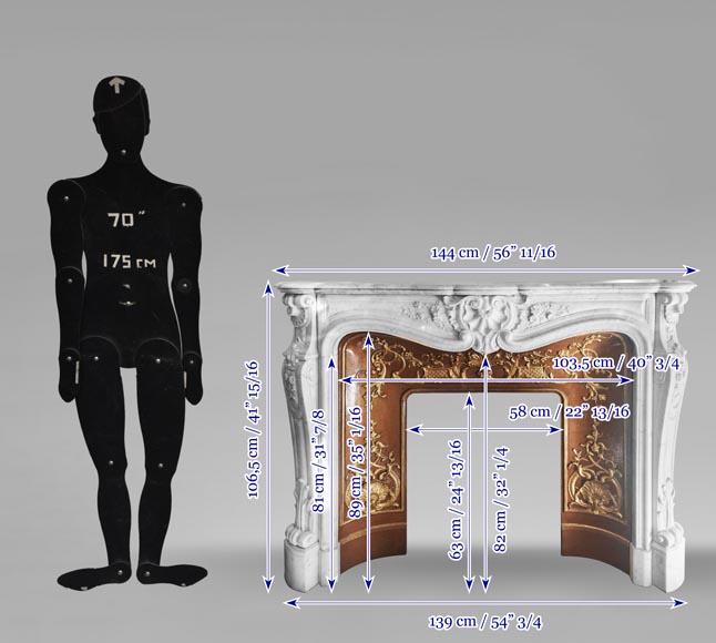 Louis XV style fireplace with floral decoration, in Carrara marble Louis XV style fireplace with floral decoration, in Carrara marble-15