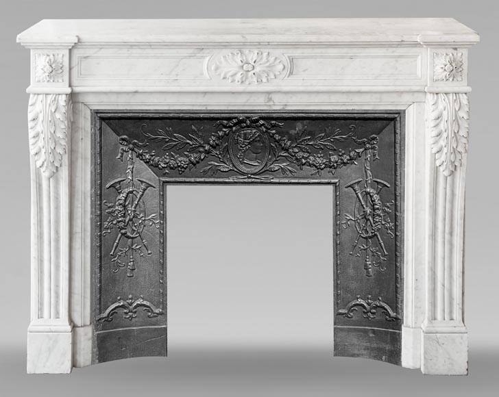 Louis XVI style fireplace decorated with acanthus leaves, in Carrara marble Louis XVI style fireplace decorated with acanthus leaves, in Carrara marble-0