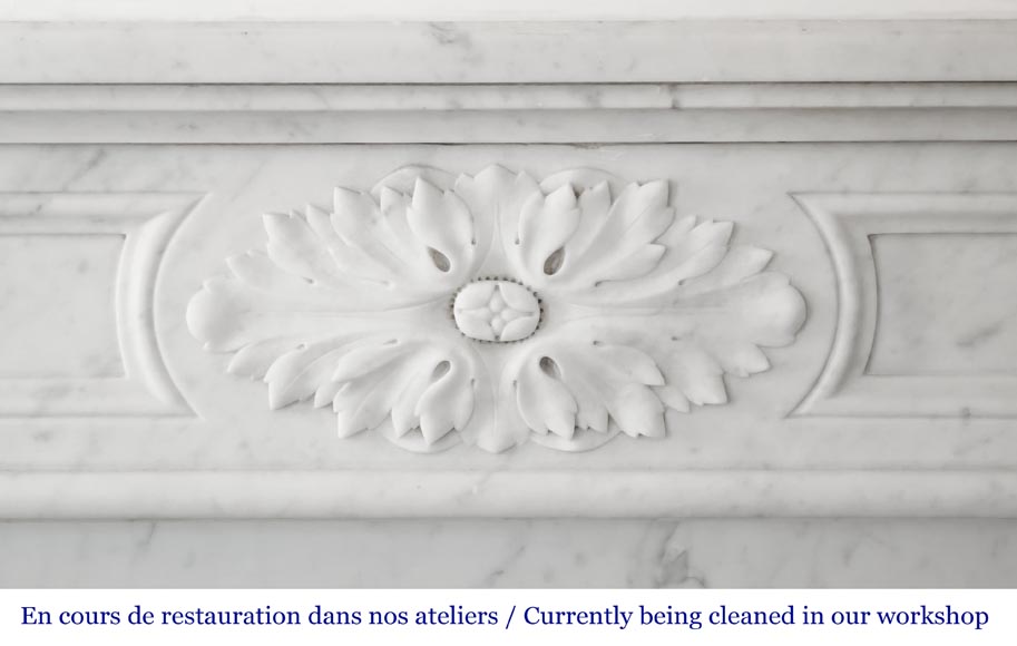Louis XVI style fireplace decorated with acanthus leaves, in Carrara marble Louis XVI style fireplace decorated with acanthus leaves, in Carrara marble-1