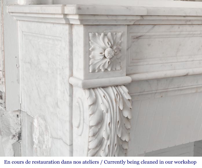 Louis XVI style fireplace decorated with acanthus leaves, in Carrara marble Louis XVI style fireplace decorated with acanthus leaves, in Carrara marble-3