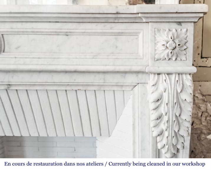 Louis XVI style fireplace decorated with acanthus leaves, in Carrara marble Louis XVI style fireplace decorated with acanthus leaves, in Carrara marble-6
