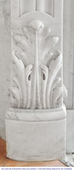 Louis XV style fireplace in Carrara marble, with richly sculpted floral decoration-6