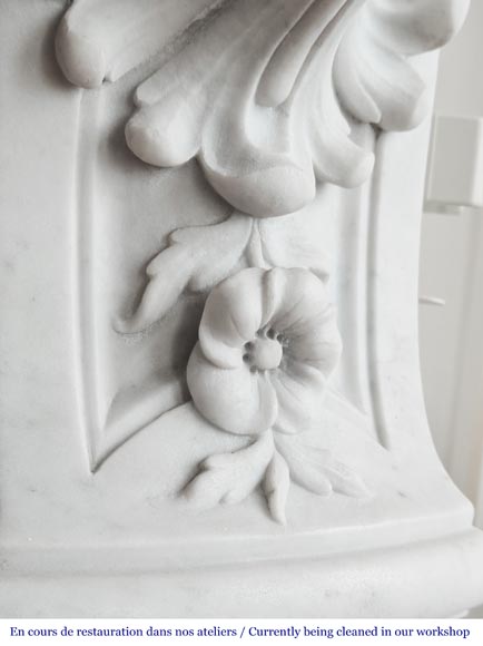 Louis XV style fireplace in Carrara marble, with richly sculpted floral decoration-9
