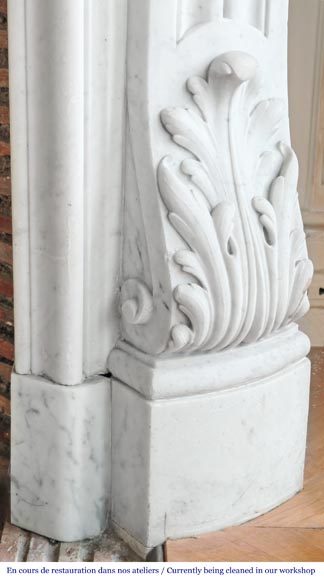 Louis XV style fireplace in Carrara marble, with richly sculpted floral decoration-10