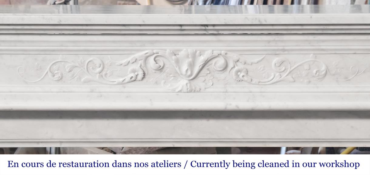 Louis XVI style fireplace with vegetal decoration, in Carrara marble Louis XVI style fireplace with vegetal decoration, in Carrara marble-1