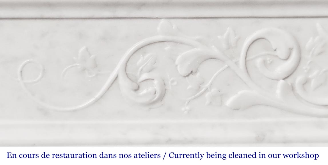 Louis XVI style fireplace with vegetal decoration, in Carrara marble Louis XVI style fireplace with vegetal decoration, in Carrara marble-3