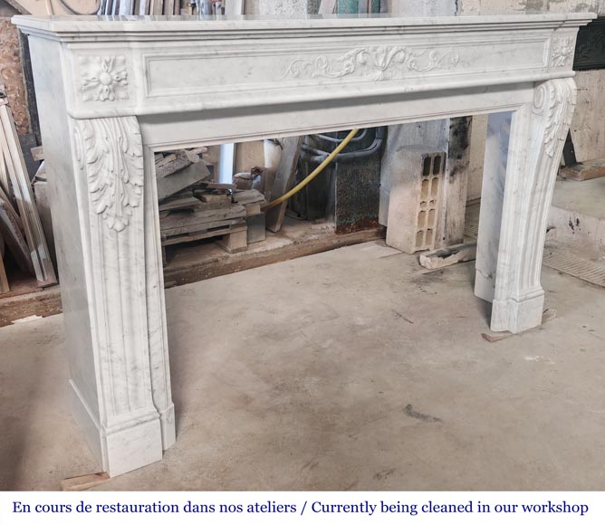 Louis XVI style fireplace with vegetal decoration, in Carrara marble Louis XVI style fireplace with vegetal decoration, in Carrara marble-4