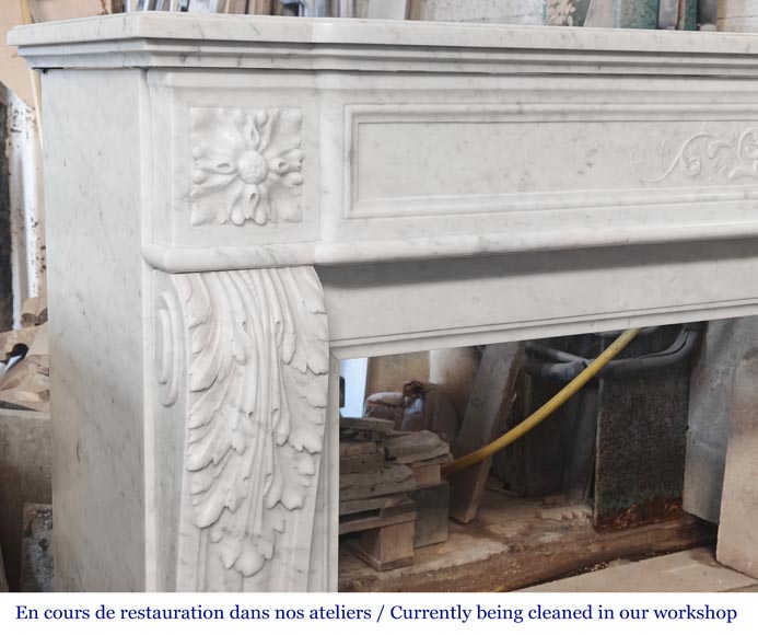 Louis XVI style fireplace with vegetal decoration, in Carrara marble Louis XVI style fireplace with vegetal decoration, in Carrara marble-5
