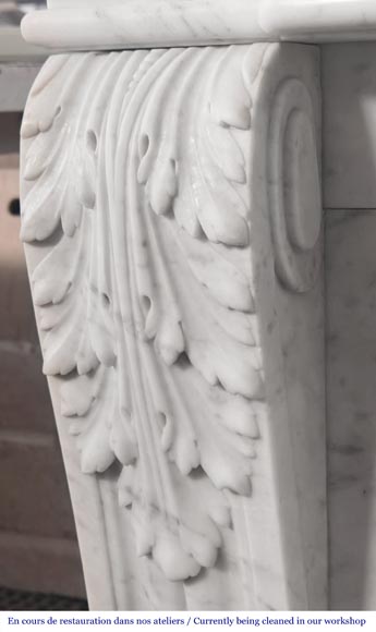 Louis XVI style fireplace with vegetal decoration, in Carrara marble Louis XVI style fireplace with vegetal decoration, in Carrara marble-6
