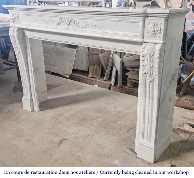 Louis XVI style fireplace with vegetal decoration, in Carrara marble Louis XVI style fireplace with vegetal decoration, in Carrara marble-8