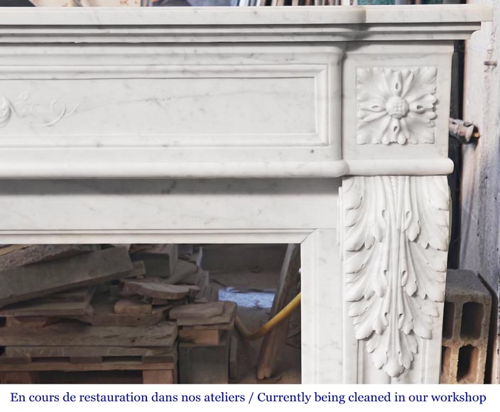 Louis XVI style fireplace with vegetal decoration, in Carrara marble Louis XVI style fireplace with vegetal decoration, in Carrara marble-9