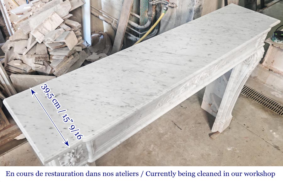 Louis XVI style fireplace with vegetal decoration, in Carrara marble Louis XVI style fireplace with vegetal decoration, in Carrara marble-11