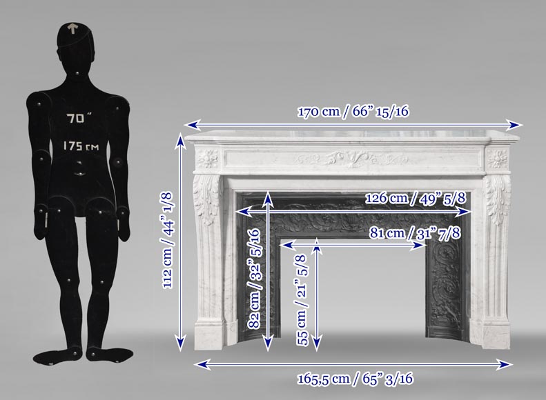 Louis XVI style fireplace with vegetal decoration, in Carrara marble Louis XVI style fireplace with vegetal decoration, in Carrara marble-12