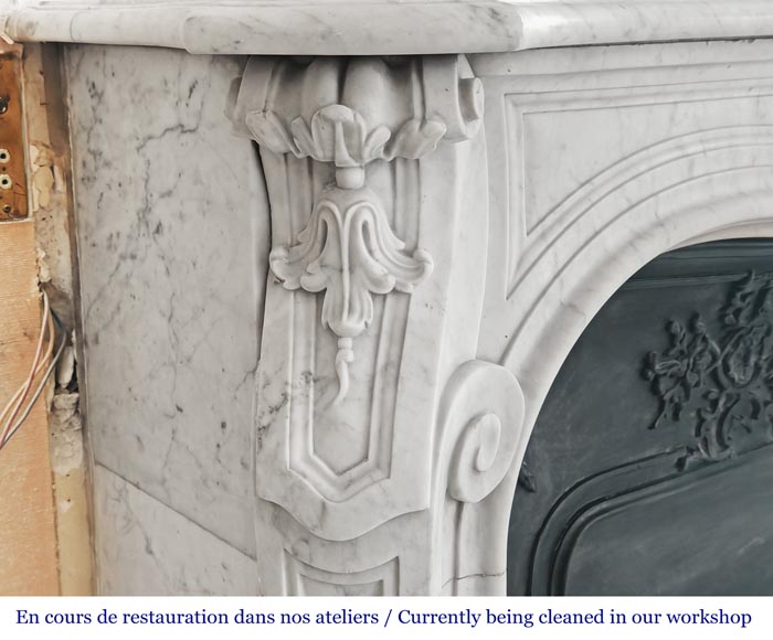 Louis XV style fireplace decorated with a palmette, in Carrara marble Louis XV style fireplace decorated with a palmette, in Carrara marble-4