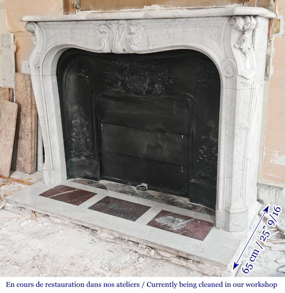 Louis XV style fireplace decorated with a palmette, in Carrara marble Louis XV style fireplace decorated with a palmette, in Carrara marble-7