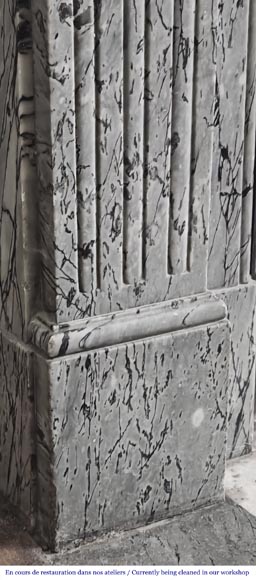  Louis XVI-style fireplace in blue fleuri marble, featuring fluted decoration-3