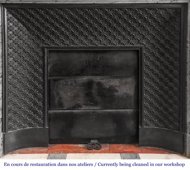  Louis XVI-style fireplace in blue fleuri marble, featuring fluted decoration-7