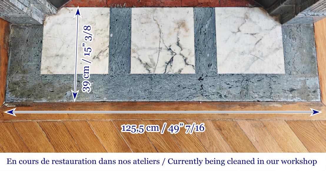  Louis XVI-style fireplace in blue fleuri marble, featuring fluted decoration-8