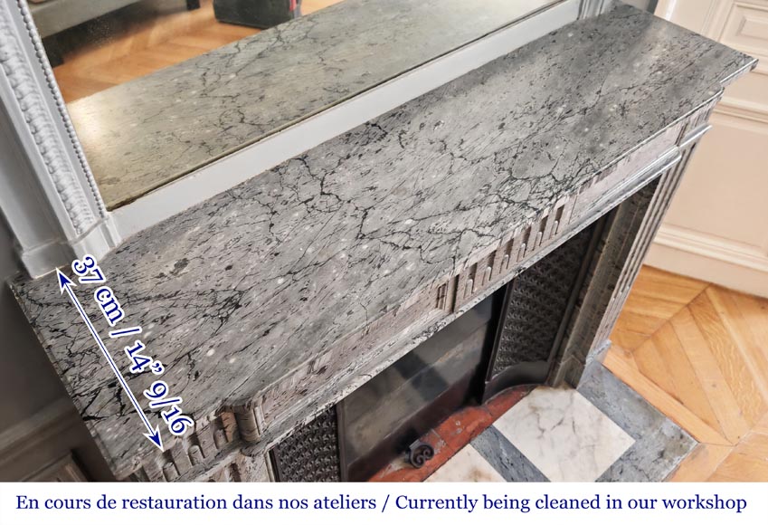  Louis XVI-style fireplace in blue fleuri marble, featuring fluted decoration-9