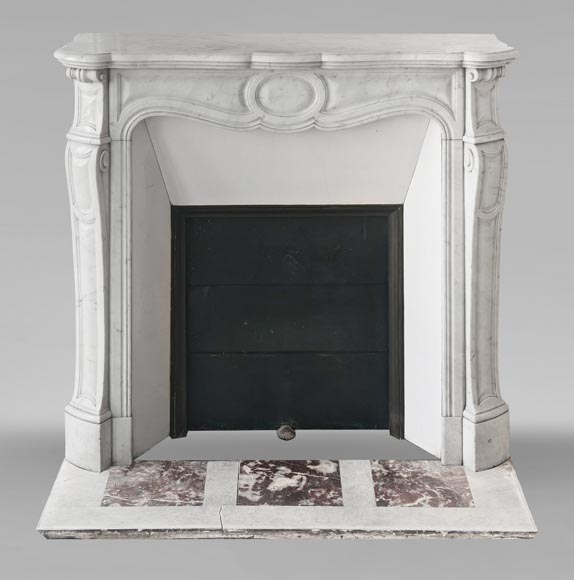 Louis XV style fireplace, Pompadour model, in Carrara marble-0