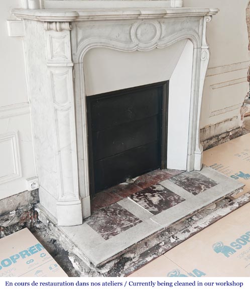 Louis XV style fireplace, Pompadour model, in Carrara marble-2