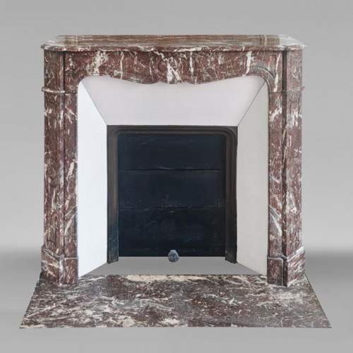 Louis XV style fireplace, Pompadour model, in Northern red marble