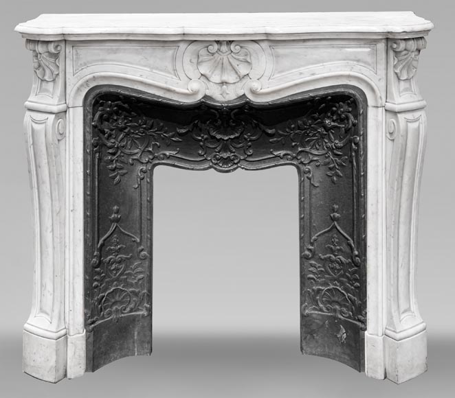 Louis XV style Carrara marble fireplace with three-shell motif-0