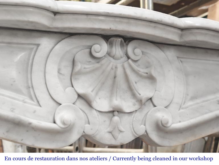 Louis XV style Carrara marble fireplace with three-shell motif-2
