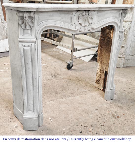 Louis XV style Carrara marble fireplace with three-shell motif-3