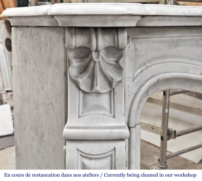 Louis XV style Carrara marble fireplace with three-shell motif-4