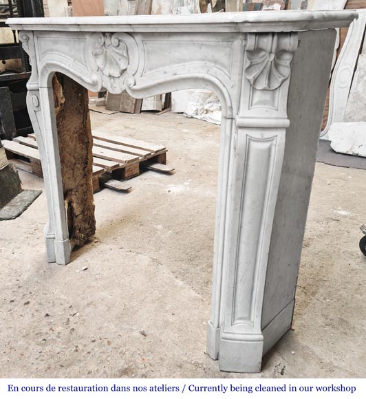 Louis XV style Carrara marble fireplace with three-shell motif-6
