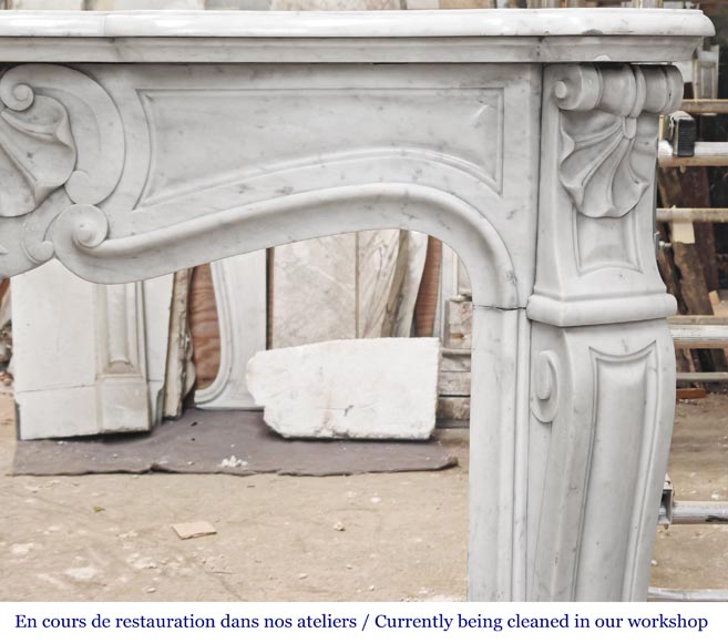 Louis XV style Carrara marble fireplace with three-shell motif-7