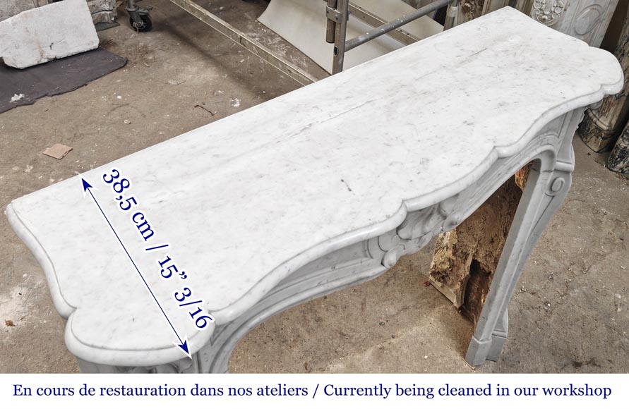 Louis XV style Carrara marble fireplace with three-shell motif-9