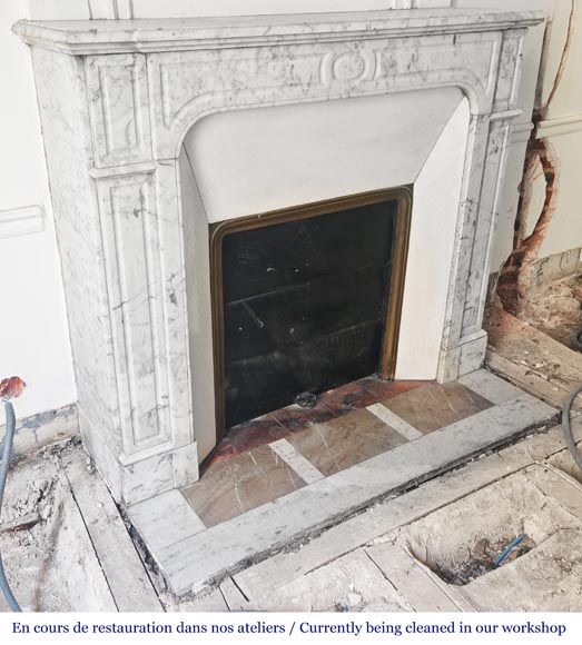 Straight-fronted Louis XV style fireplace, Pompadour type, in veined Carrara marble-2
