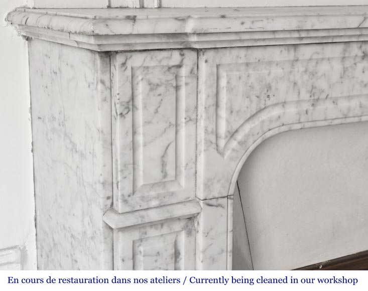 Straight-fronted Louis XV style fireplace, Pompadour type, in veined Carrara marble-3