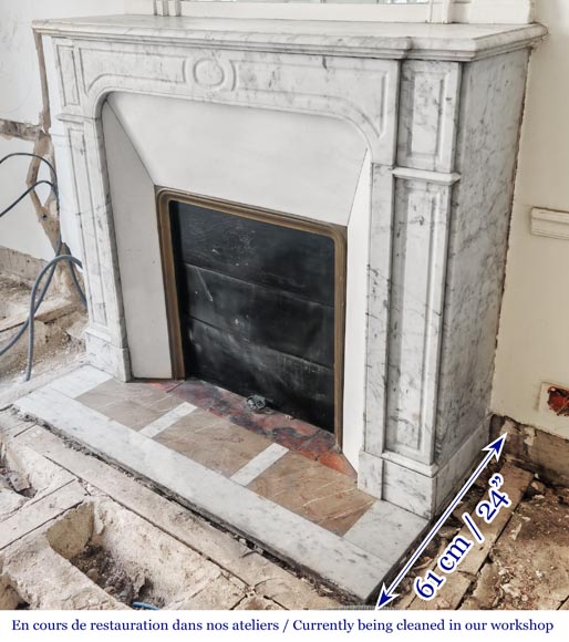 Straight-fronted Louis XV style fireplace, Pompadour type, in veined Carrara marble-5