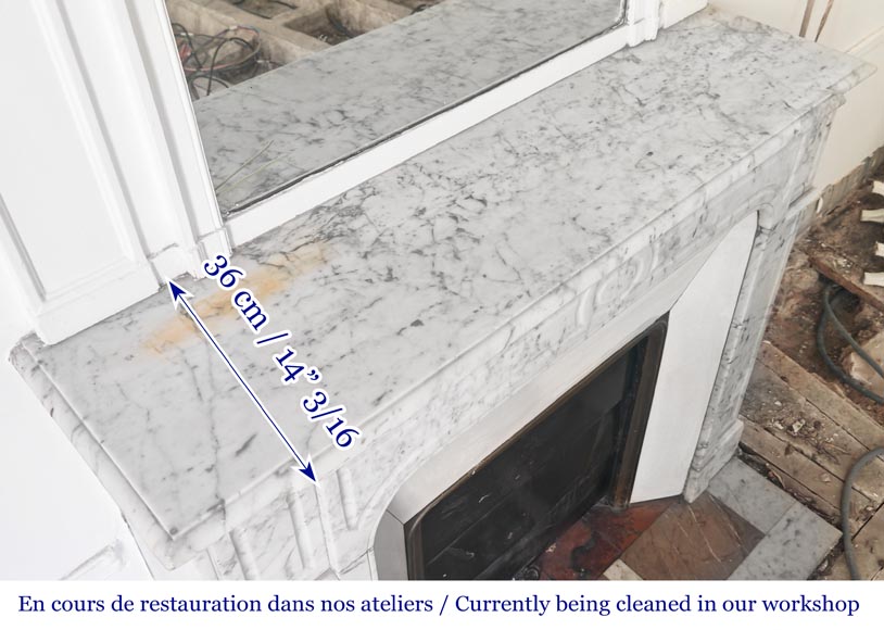 Straight-fronted Louis XV style fireplace, Pompadour type, in veined Carrara marble-9