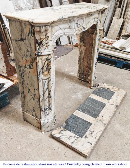 Louis XV style fireplace, Pompadour model, in Paonazzo marble Louis XV style fireplace, Pompadour model, in Paonazzo marble-2