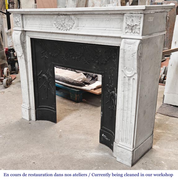 Louis XVI style Carrara marble fireplace Louis XVI style Carrara marble fireplace-5
