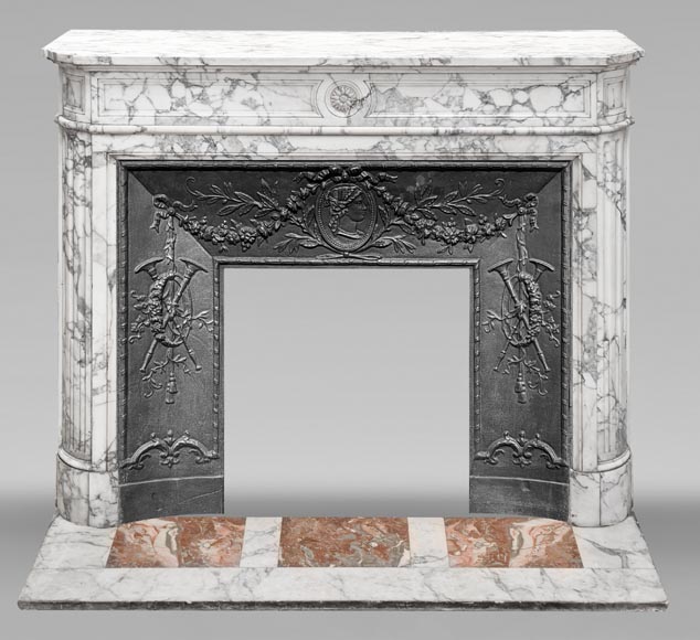 Louis XVI style fireplace in Arabescato marble with rounded corners-0