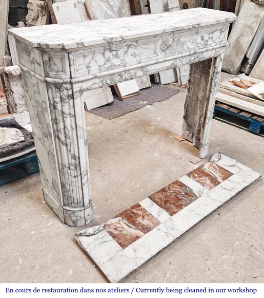 Louis XVI style fireplace in Arabescato marble with rounded corners-2