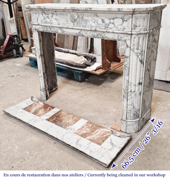 Louis XVI style fireplace in Arabescato marble with rounded corners-5