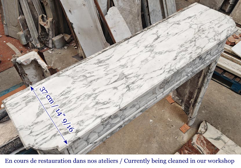 Louis XVI style fireplace in Arabescato marble with rounded corners-9
