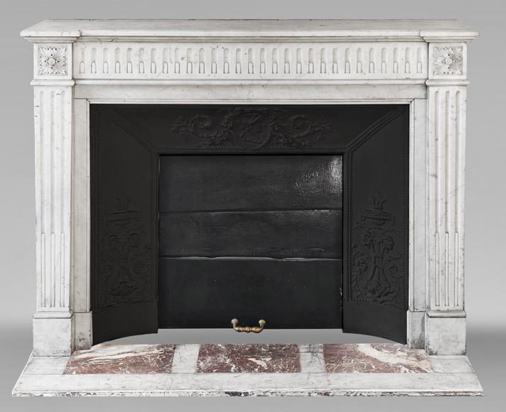 Louis XVI style Carrara marble fireplace decorated with a fluted frieze Louis XVI style Carrara marble fireplace decorated with a fluted frieze-0