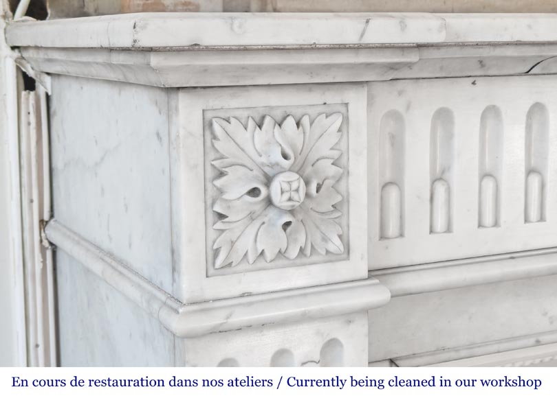 Louis XVI style Carrara marble fireplace decorated with a fluted frieze Louis XVI style Carrara marble fireplace decorated with a fluted frieze-3