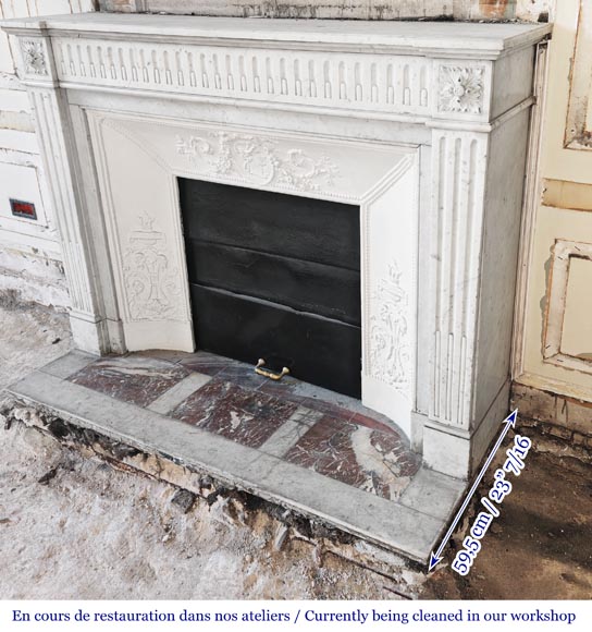 Louis XVI style Carrara marble fireplace decorated with a fluted frieze Louis XVI style Carrara marble fireplace decorated with a fluted frieze-5
